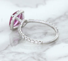 Load image into Gallery viewer, 1.72ct Cushion Pink Sapphire Ring with Diamond Halo in 18K White Gold