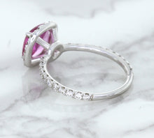 Load image into Gallery viewer, 1.72ct Cushion Pink Sapphire Ring with Diamond Halo in 18K White Gold