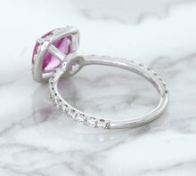 Load image into Gallery viewer, 1.72ct Cushion Pink Sapphire Ring with Diamond Halo in 18K White Gold