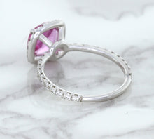 Load image into Gallery viewer, 1.72ct Cushion Pink Sapphire Ring with Diamond Halo in 18K White Gold