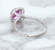 Load image into Gallery viewer, 1.72ct Cushion Pink Sapphire Ring with Diamond Halo in 18K White Gold