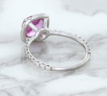 Load image into Gallery viewer, 1.72ct Cushion Pink Sapphire Ring with Diamond Halo in 18K White Gold