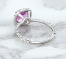 Load image into Gallery viewer, 1.72ct Cushion Pink Sapphire Ring with Diamond Halo in 18K White Gold