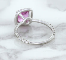 Load image into Gallery viewer, 1.72ct Cushion Pink Sapphire Ring with Diamond Halo in 18K White Gold