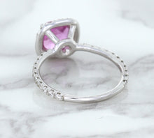 Load image into Gallery viewer, 1.72ct Cushion Pink Sapphire Ring with Diamond Halo in 18K White Gold