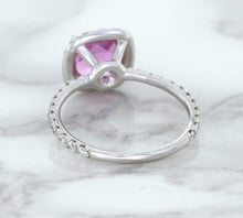 Load image into Gallery viewer, 1.72ct Cushion Pink Sapphire Ring with Diamond Halo in 18K White Gold