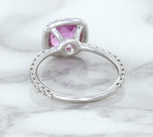Load image into Gallery viewer, 1.72ct Cushion Pink Sapphire Ring with Diamond Halo in 18K White Gold