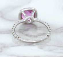 Load image into Gallery viewer, 1.72ct Cushion Pink Sapphire Ring with Diamond Halo in 18K White Gold