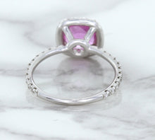 Load image into Gallery viewer, 1.72ct Cushion Pink Sapphire Ring with Diamond Halo in 18K White Gold