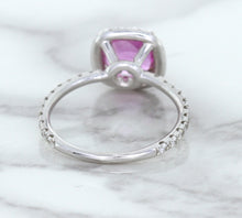 Load image into Gallery viewer, 1.72ct Cushion Pink Sapphire Ring with Diamond Halo in 18K White Gold