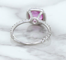 Load image into Gallery viewer, 1.72ct Cushion Pink Sapphire Ring with Diamond Halo in 18K White Gold