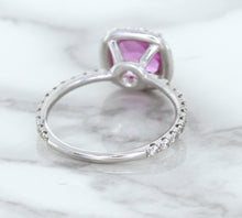 Load image into Gallery viewer, 1.72ct Cushion Pink Sapphire Ring with Diamond Halo in 18K White Gold