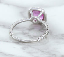 Load image into Gallery viewer, 1.72ct Cushion Pink Sapphire Ring with Diamond Halo in 18K White Gold
