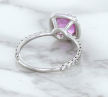 Load image into Gallery viewer, 1.72ct Cushion Pink Sapphire Ring with Diamond Halo in 18K White Gold