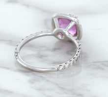 Load image into Gallery viewer, 1.72ct Cushion Pink Sapphire Ring with Diamond Halo in 18K White Gold