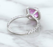 Load image into Gallery viewer, 1.72ct Cushion Pink Sapphire Ring with Diamond Halo in 18K White Gold