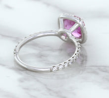 Load image into Gallery viewer, 1.72ct Cushion Pink Sapphire Ring with Diamond Halo in 18K White Gold