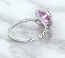Load image into Gallery viewer, 1.72ct Cushion Pink Sapphire Ring with Diamond Halo in 18K White Gold