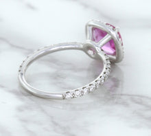 Load image into Gallery viewer, 1.72ct Cushion Pink Sapphire Ring with Diamond Halo in 18K White Gold
