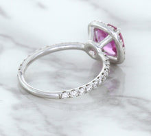 Load image into Gallery viewer, 1.72ct Cushion Pink Sapphire Ring with Diamond Halo in 18K White Gold
