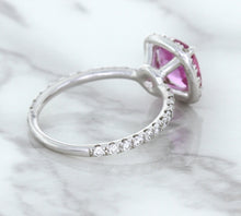 Load image into Gallery viewer, 1.72ct Cushion Pink Sapphire Ring with Diamond Halo in 18K White Gold