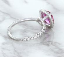 Load image into Gallery viewer, 1.72ct Cushion Pink Sapphire Ring with Diamond Halo in 18K White Gold