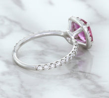 Load image into Gallery viewer, 1.72ct Cushion Pink Sapphire Ring with Diamond Halo in 18K White Gold