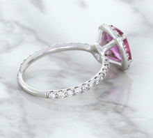 Load image into Gallery viewer, 1.72ct Cushion Pink Sapphire Ring with Diamond Halo in 18K White Gold