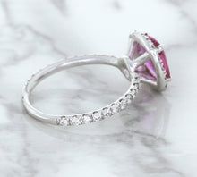 Load image into Gallery viewer, 1.72ct Cushion Pink Sapphire Ring with Diamond Halo in 18K White Gold