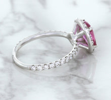 Load image into Gallery viewer, 1.72ct Cushion Pink Sapphire Ring with Diamond Halo in 18K White Gold