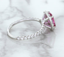 Load image into Gallery viewer, 1.72ct Cushion Pink Sapphire Ring with Diamond Halo in 18K White Gold