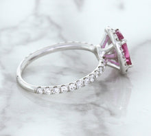 Load image into Gallery viewer, 1.72ct Cushion Pink Sapphire Ring with Diamond Halo in 18K White Gold