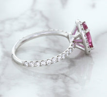 Load image into Gallery viewer, 1.72ct Cushion Pink Sapphire Ring with Diamond Halo in 18K White Gold