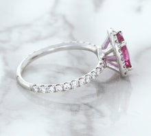 Load image into Gallery viewer, 1.72ct Cushion Pink Sapphire Ring with Diamond Halo in 18K White Gold
