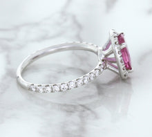 Load image into Gallery viewer, 1.72ct Cushion Pink Sapphire Ring with Diamond Halo in 18K White Gold