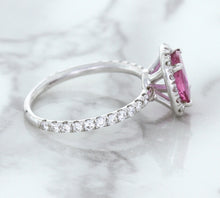 Load image into Gallery viewer, 1.72ct Cushion Pink Sapphire Ring with Diamond Halo in 18K White Gold