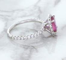 Load image into Gallery viewer, 1.72ct Cushion Pink Sapphire Ring with Diamond Halo in 18K White Gold