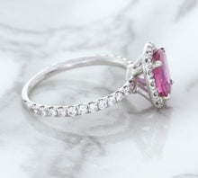Load image into Gallery viewer, 1.72ct Cushion Pink Sapphire Ring with Diamond Halo in 18K White Gold