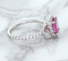 Load image into Gallery viewer, 1.72ct Cushion Pink Sapphire Ring with Diamond Halo in 18K White Gold