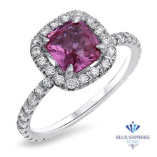 Load image into Gallery viewer, 1.72ct Cushion Pink Sapphire Ring with Diamond Halo in 18K White Gold