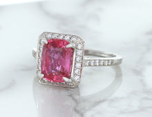 Load image into Gallery viewer, 2.79ct Cushion Pink Sapphire Ring with Diamond Halo in 18K White Gold