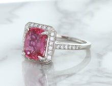 Load image into Gallery viewer, 2.79ct Cushion Pink Sapphire Ring with Diamond Halo in 18K White Gold