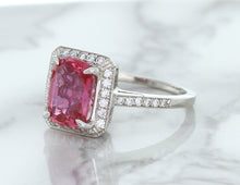 Load image into Gallery viewer, 2.79ct Cushion Pink Sapphire Ring with Diamond Halo in 18K White Gold