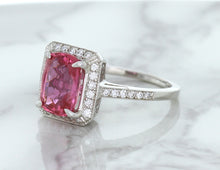 Load image into Gallery viewer, 2.79ct Cushion Pink Sapphire Ring with Diamond Halo in 18K White Gold