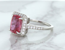 Load image into Gallery viewer, 2.79ct Cushion Pink Sapphire Ring with Diamond Halo in 18K White Gold