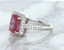 Load image into Gallery viewer, 2.79ct Cushion Pink Sapphire Ring with Diamond Halo in 18K White Gold