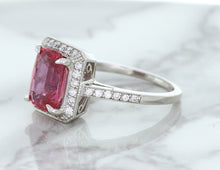 Load image into Gallery viewer, 2.79ct Cushion Pink Sapphire Ring with Diamond Halo in 18K White Gold