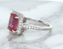 Load image into Gallery viewer, 2.79ct Cushion Pink Sapphire Ring with Diamond Halo in 18K White Gold