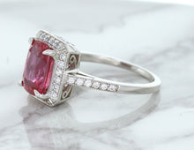 Load image into Gallery viewer, 2.79ct Cushion Pink Sapphire Ring with Diamond Halo in 18K White Gold