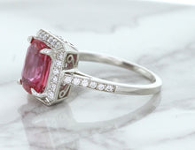 Load image into Gallery viewer, 2.79ct Cushion Pink Sapphire Ring with Diamond Halo in 18K White Gold